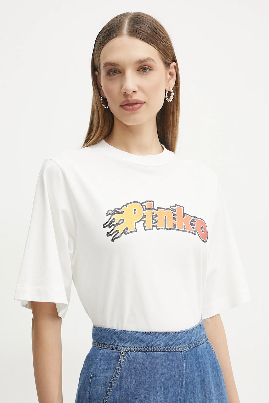 Βαμβακερό μπλουζάκι Pinko γυναικείο, χρώμα: άσπρο, 104604 A2D9