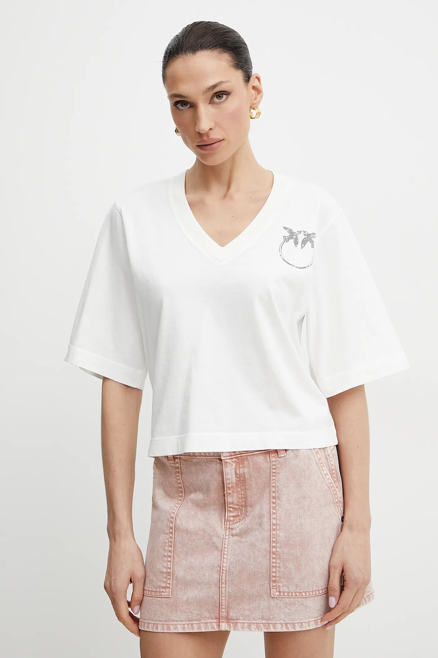 Βαμβακερό μπλουζάκι Pinko γυναικείο, χρώμα: άσπρο, 104606 A2D0