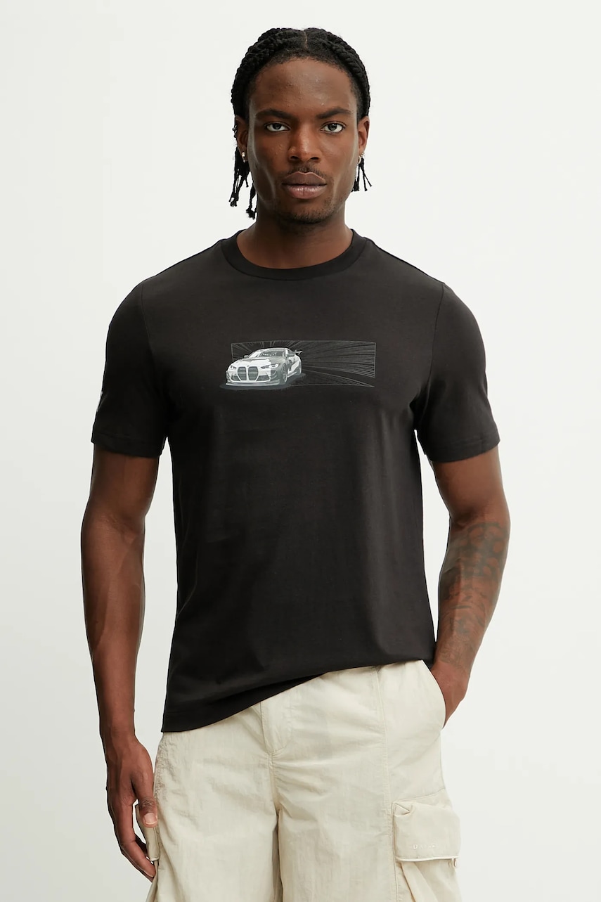 Βαμβακερό μπλουζάκι Puma BMW MMS CAR ανδρικό, χρώμα: μαύρο, 630624