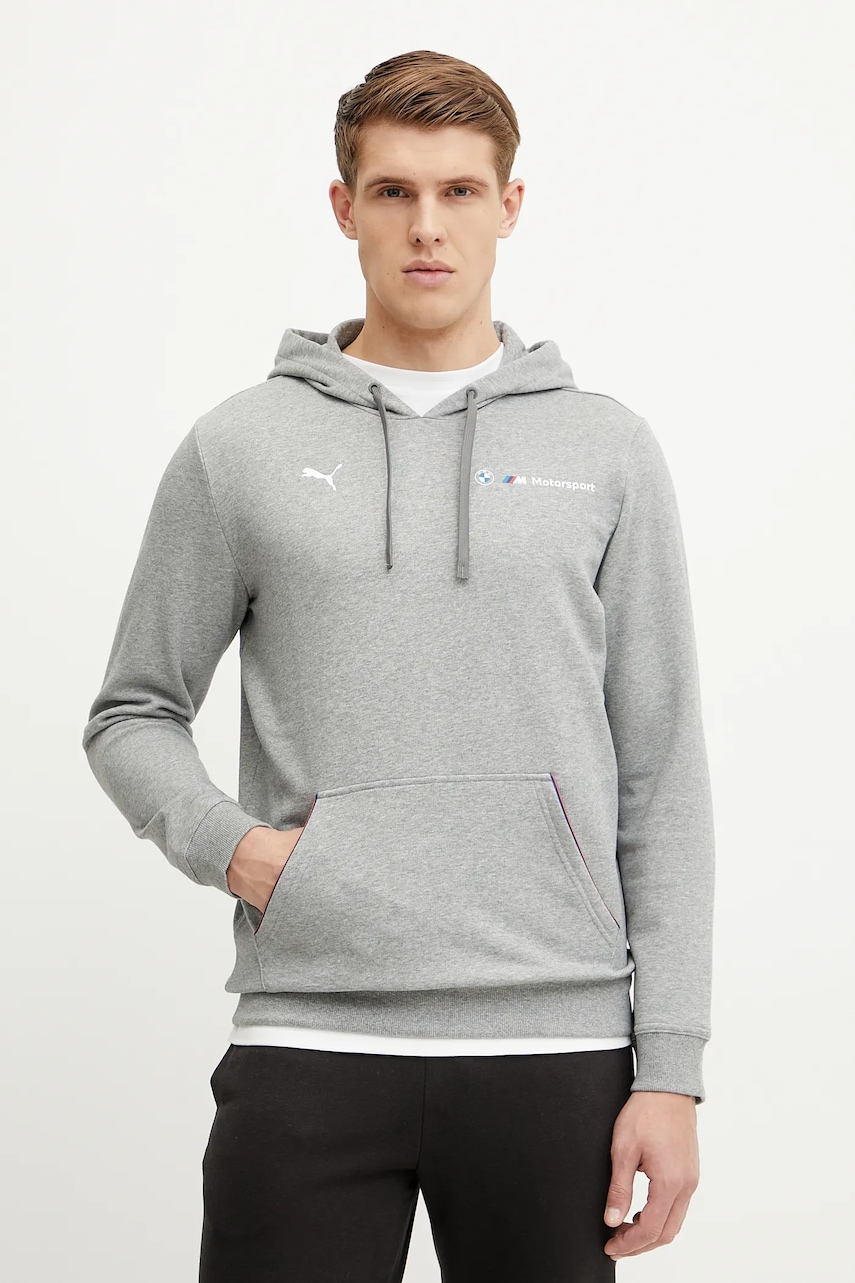 Μπλούζα Puma BMW MMS ESS+ χρώμα: γκρι, με κουκούλα, 627508