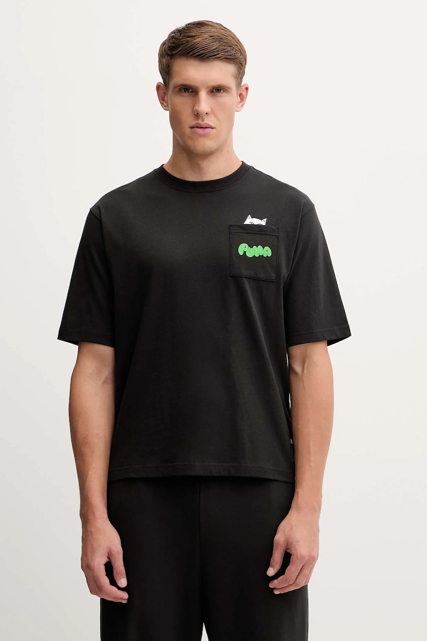 Βαμβακερό μπλουζάκι Puma PUMA x RIPNDIP ανδρικό, χρώμα: μαύρο, 633779