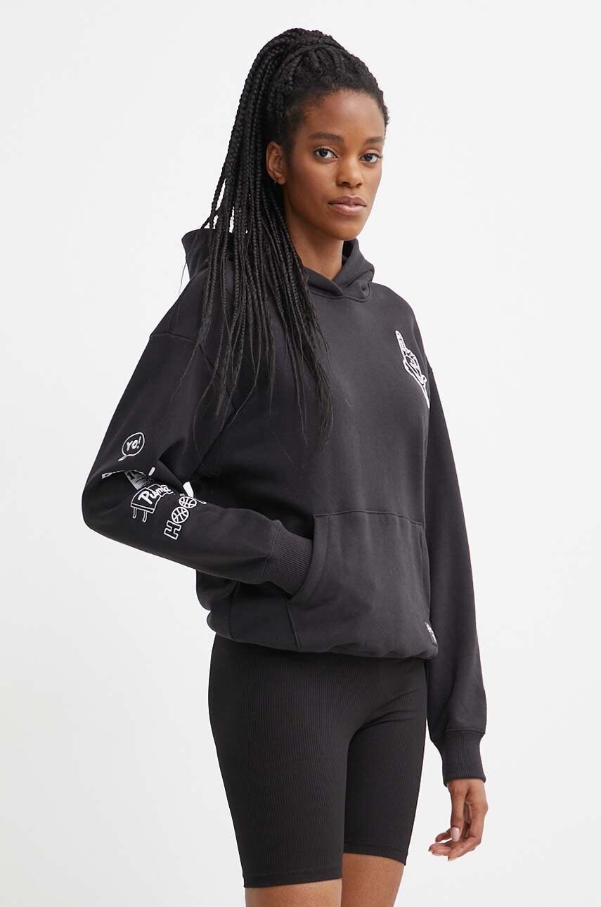 Βαμβακερή μπλούζα Puma PUMA X SOPHIA CHANG γυναικεία, χρώμα: μαύρο, με κουκούλα, 624629