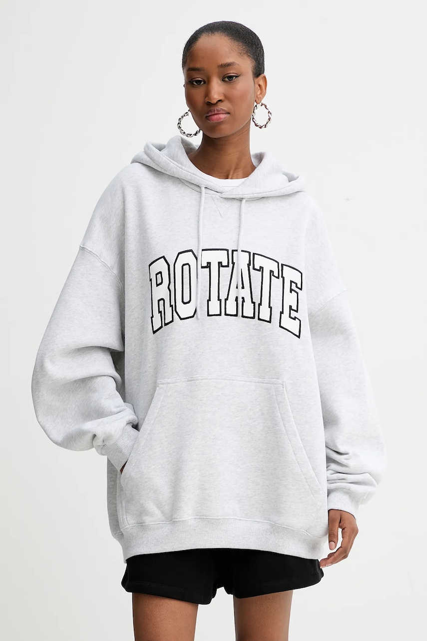 Βαμβακερή μπλούζα Rotate γυναικεία, χρώμα: γκρι, με κουκούλα, 1134291473