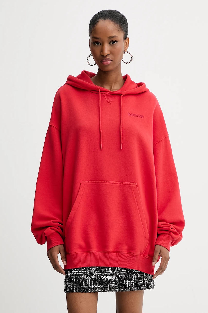 Βαμβακερή μπλούζα Rotate Sweat Hoodie γυναικεία, χρώμα: κόκκινο, με κουκούλα, 1124731292