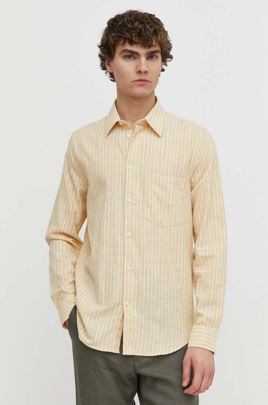 Πουκάμισο με μείγμα από λινό Samsoe Samsoe LIAM χρώμα: κίτρινο, M22100012