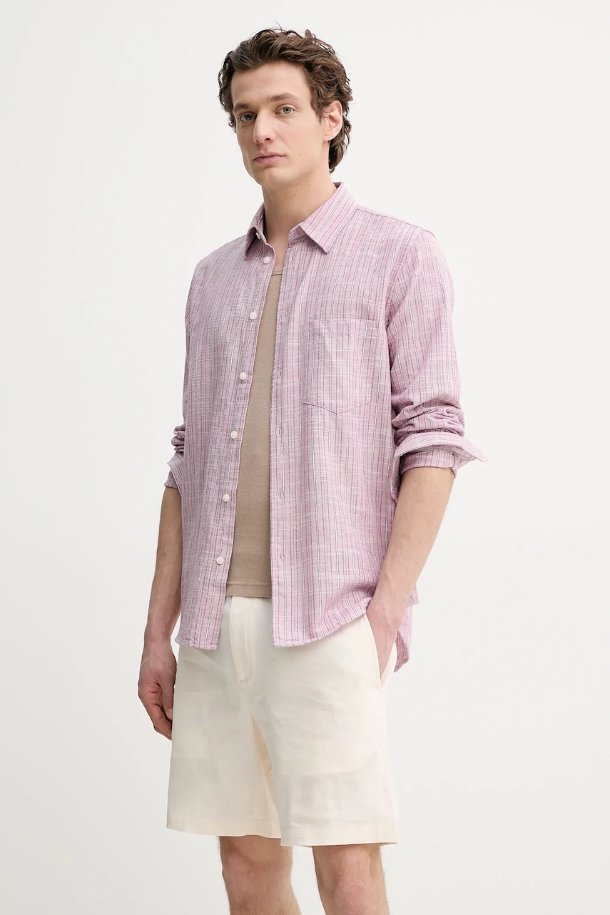 Πουκάμισο με μείγμα από λινό Samsoe Samsoe LIAM χρώμα: ροζ, M22100012