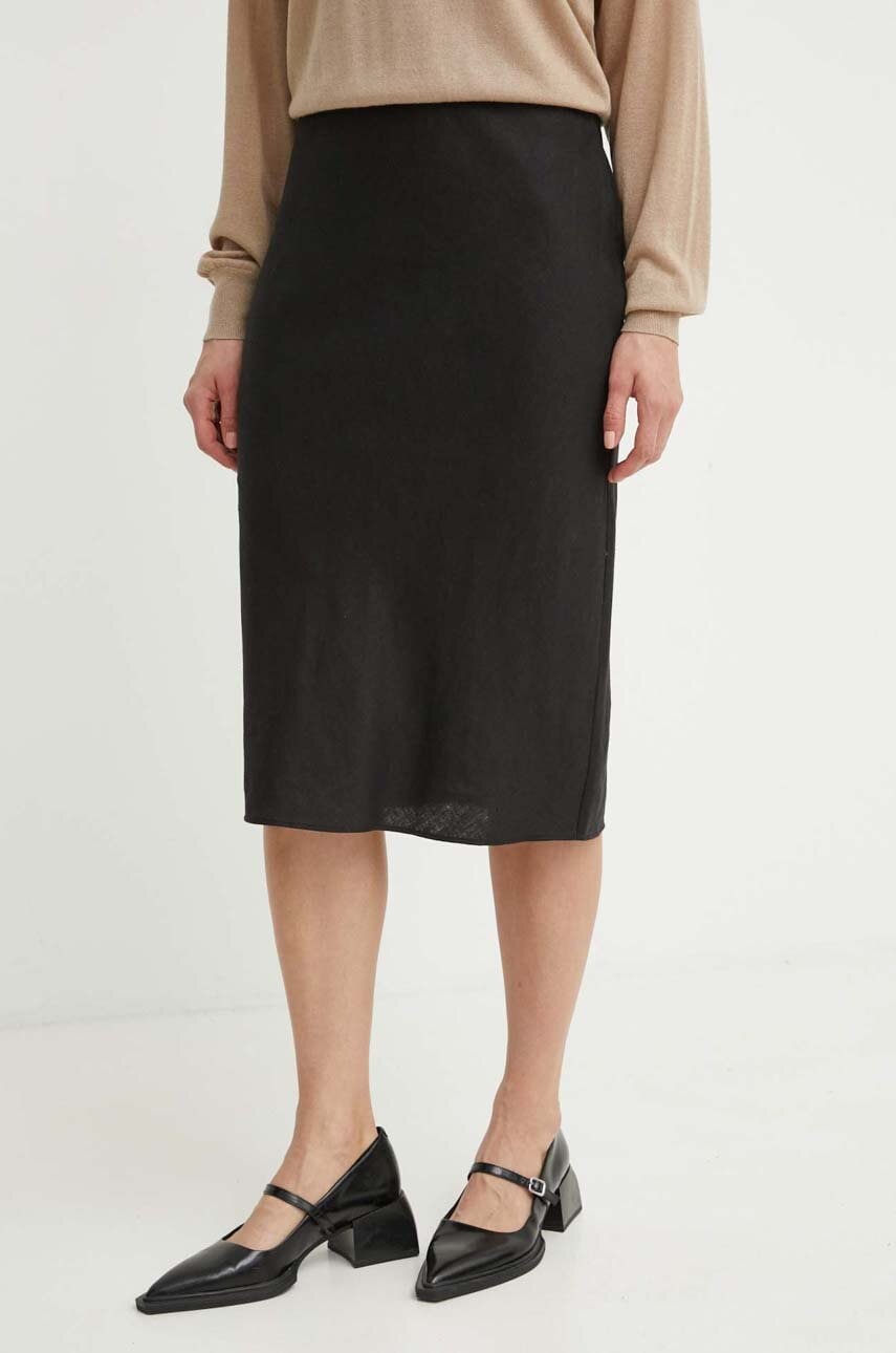 Λινή φούστα Samsoe Samsoe SAAGNETA χρώμα: μαύρο, F24100096