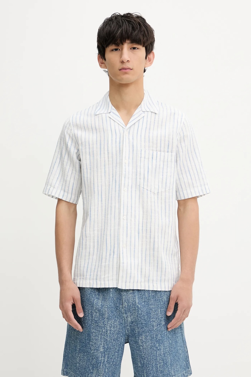 Πουκάμισο με μείγμα από λινό Samsoe Samsoe SAOSCAR χρώμα: ναυτικό μπλε, M24200074