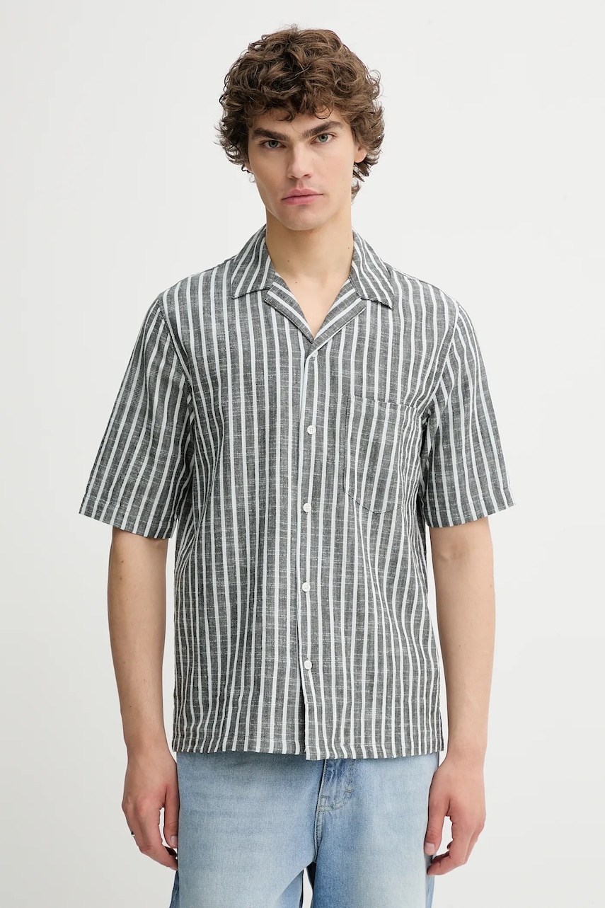 Πουκάμισο με μείγμα από λινό Samsoe Samsoe SAOSCAR χρώμα: ναυτικό μπλε, M24200074