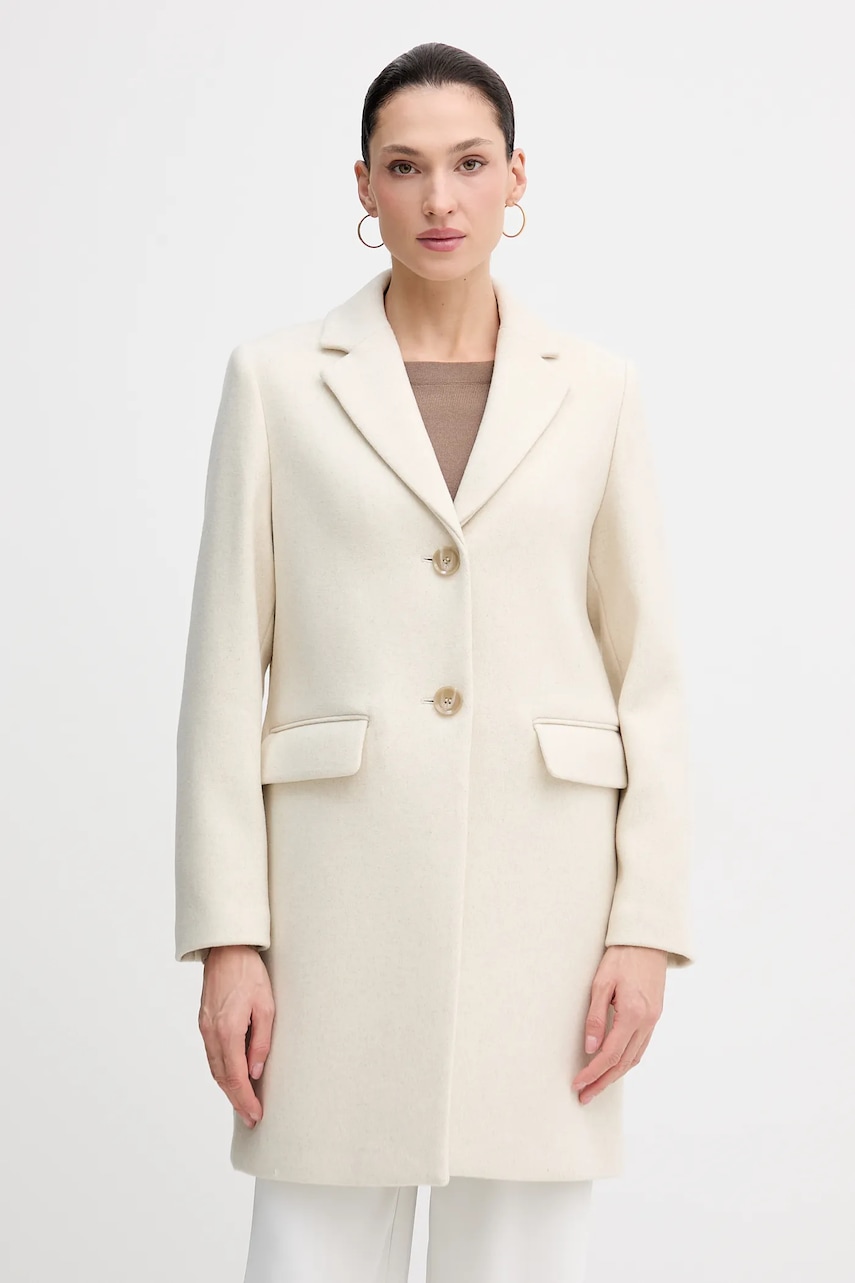 Μάλλινο παλτό Sisley χρώμα: καφέ, 2JJYLN04N