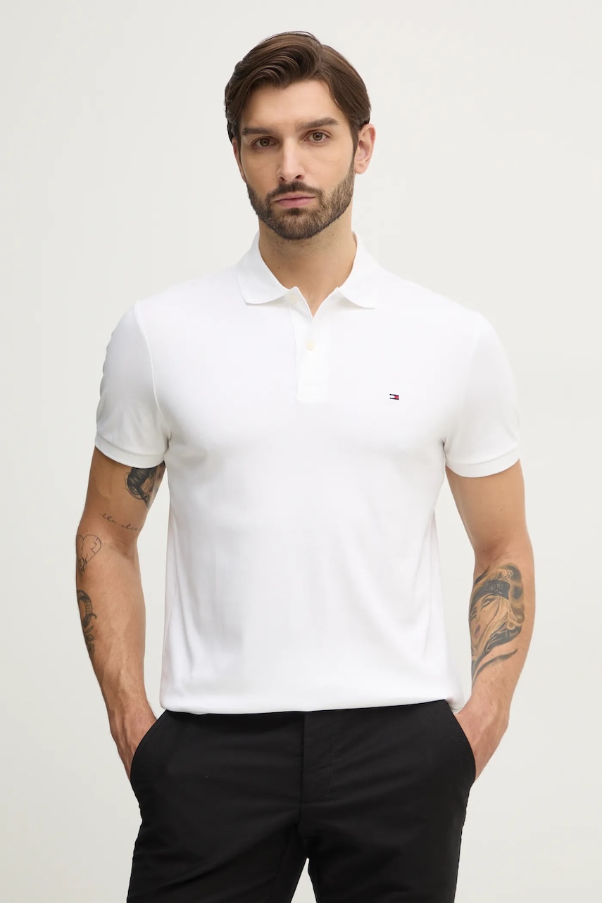 Βαμβακερό μπλουζάκι πόλο Tommy Hilfiger χρώμα: μπεζ