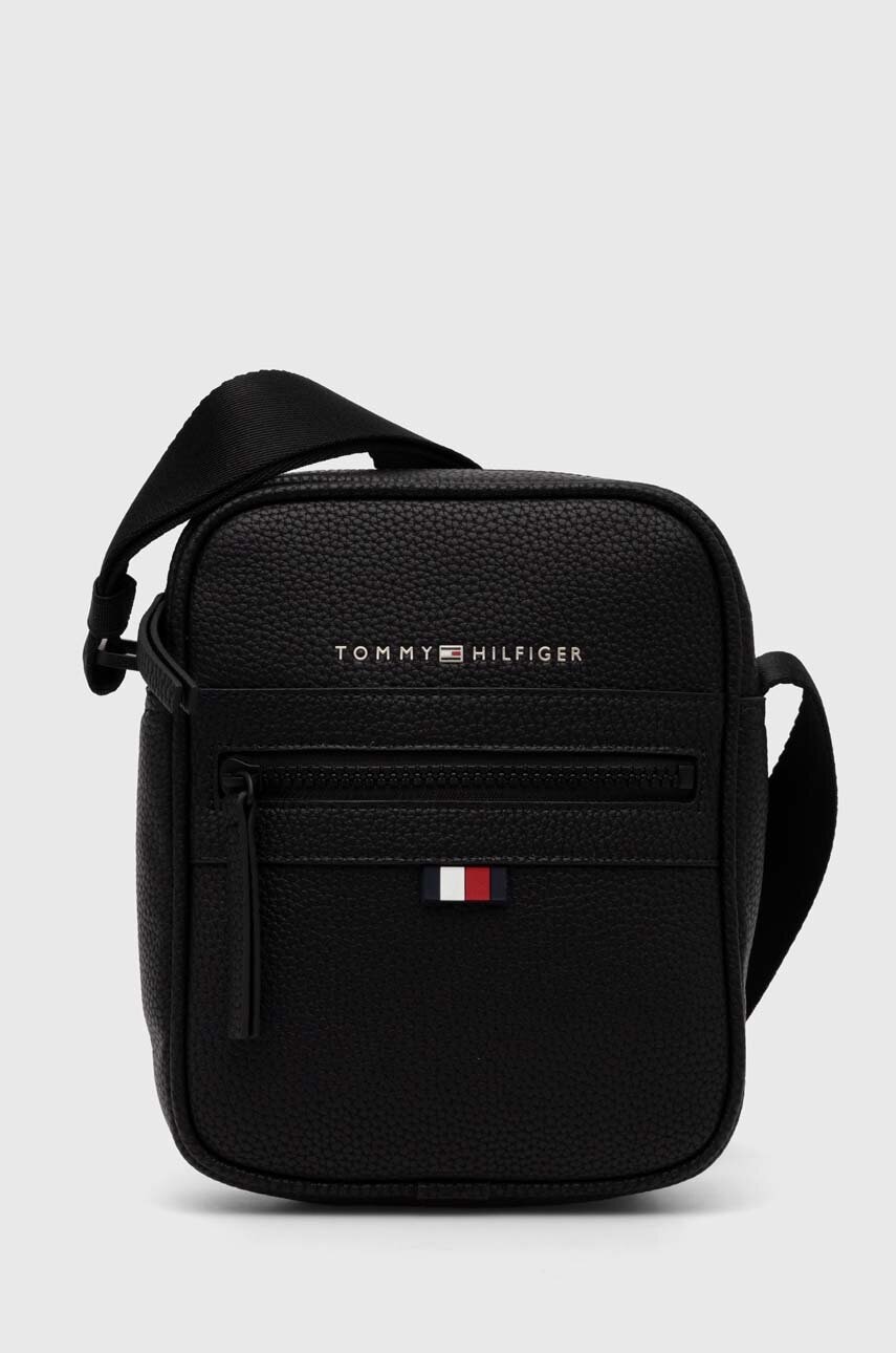 Δερμάτινο φακελάκι Tommy Hilfiger χρώμα: μαύρο, AM0AM09504