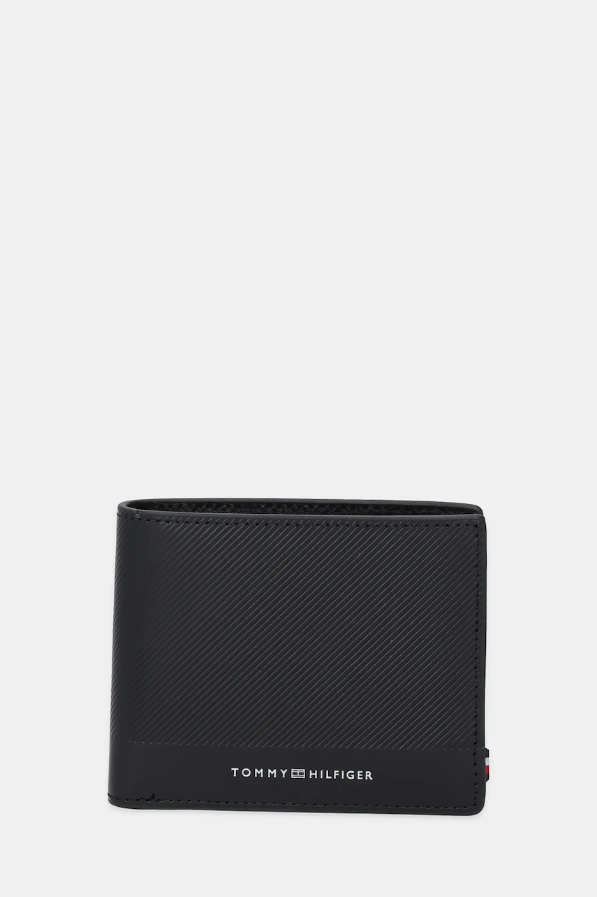 Δερμάτινο πορτοφόλι Tommy Hilfiger ανδρικό, χρώμα: μαύρο, AM0AM13507