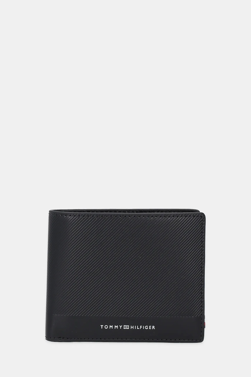 Δερμάτινο πορτοφόλι Tommy Hilfiger ανδρικό, χρώμα: μαύρο, AM0AM13509