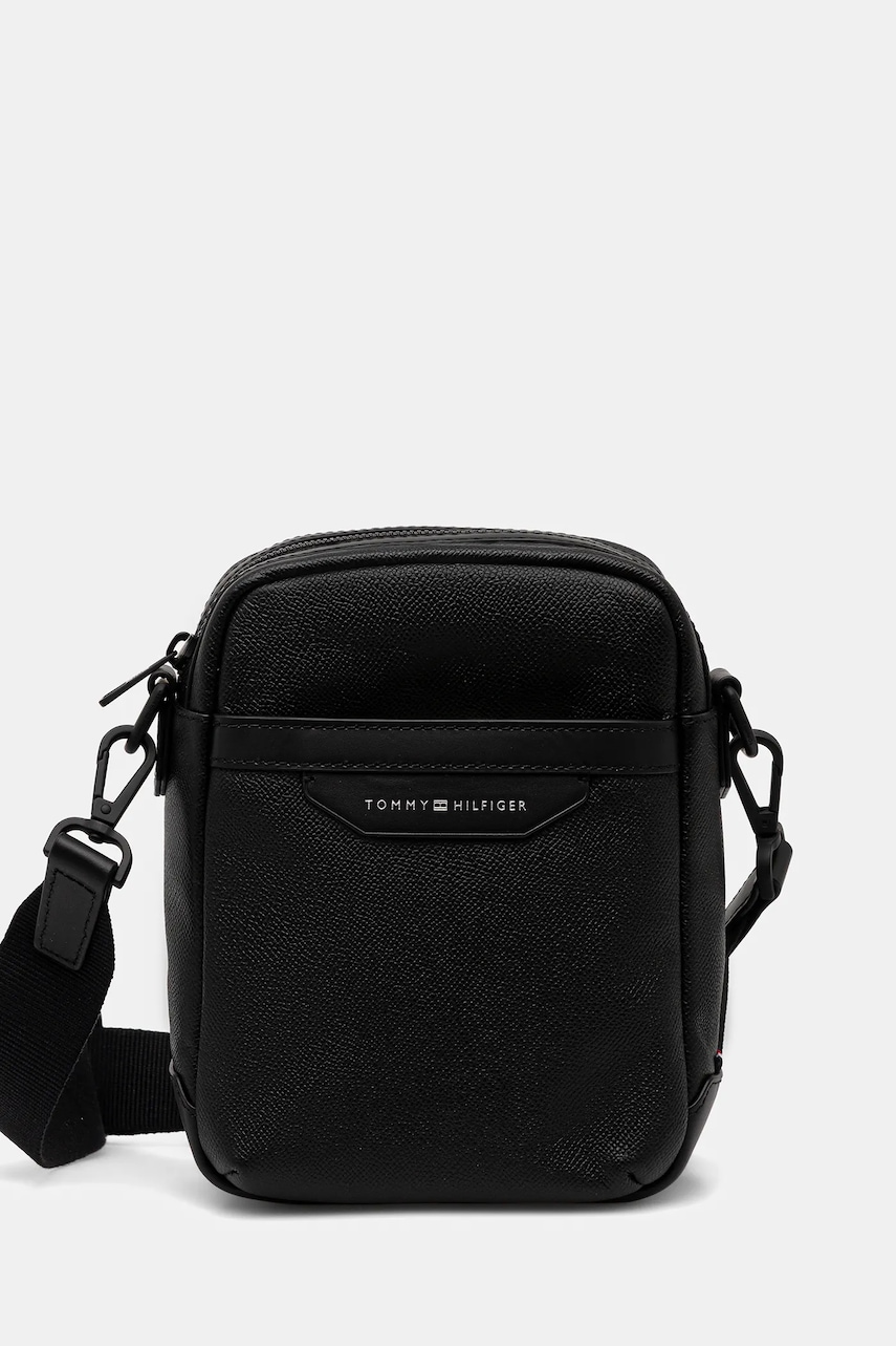 Δερμάτινο φακελάκι Tommy Hilfiger χρώμα: μαύρο, AM0AM13546