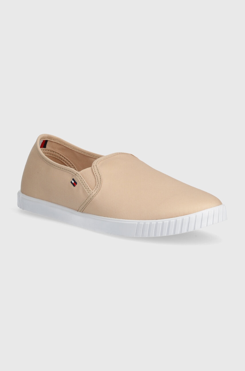 Πάνινα παπούτσια Tommy Hilfiger CANVAS SLIP-ON SNEAKER χρώμα: μπεζ, FW0FW07806