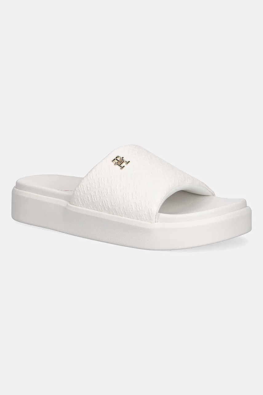 Παντόφλες Tommy Hilfiger PLATFORM MONOGRAM POOLSLIDE χρώμα: άσπρο, FW0FW08526