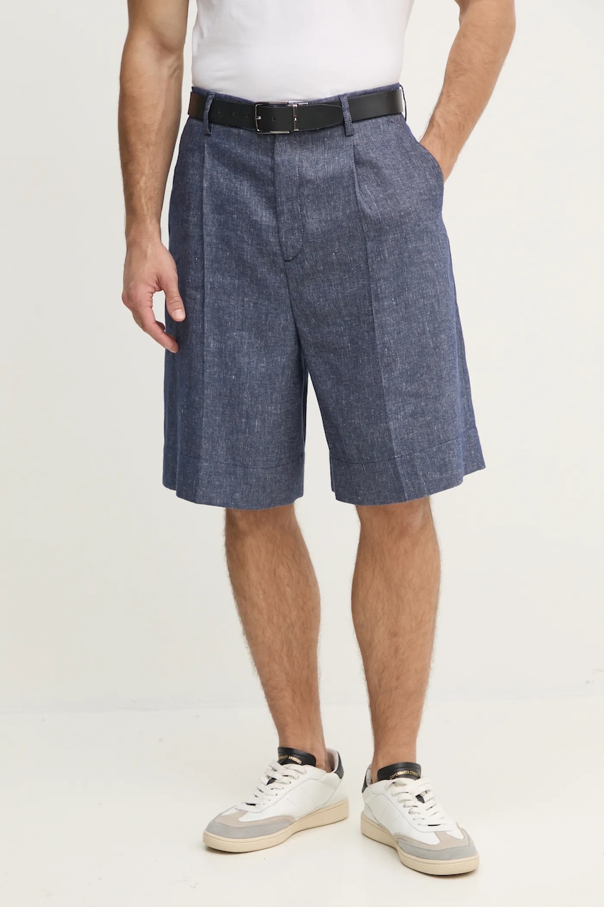 Σορτς από λινό Tommy Hilfiger χρώμα: ναυτικό μπλε, SQTHL7544.SQTH503