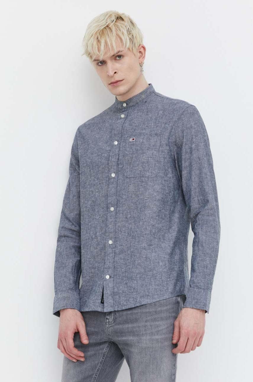 Πουκάμισο με μείγμα από λινό Tommy Jeans χρώμα: γκρι