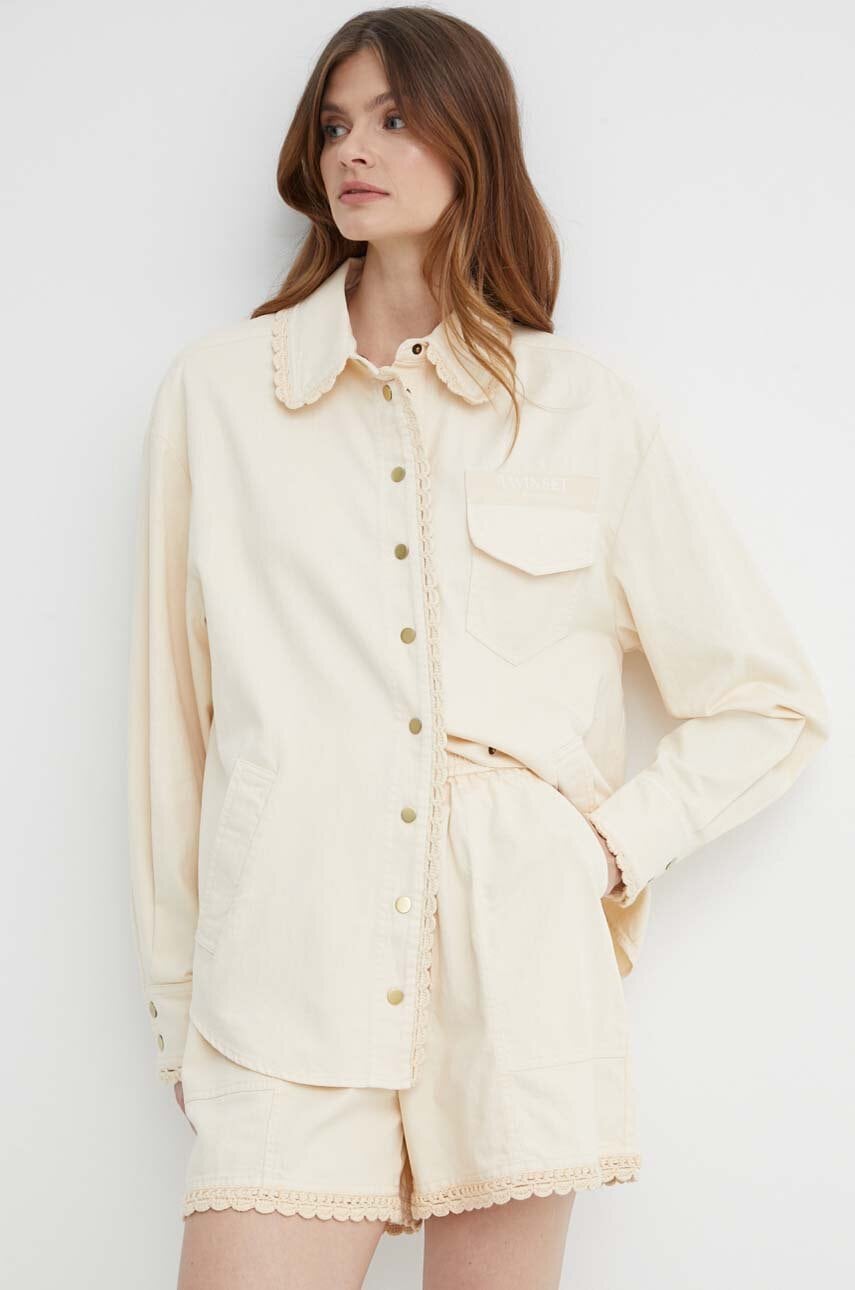 Πουκάμισο με μείγμα από λινό Twinset χρώμα: μπεζ