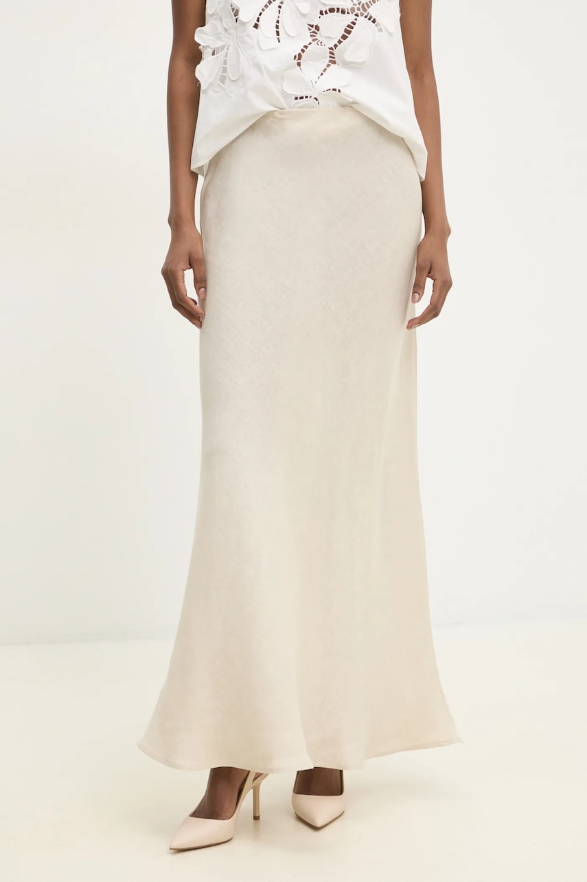 Λινή φούστα Twinset χρώμα: μπεζ, 251TF2014