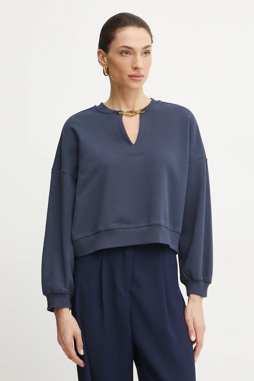 Βαμβακερή μπλούζα Twinset γυναικεία, χρώμα: ναυτικό μπλε, 251TP2483