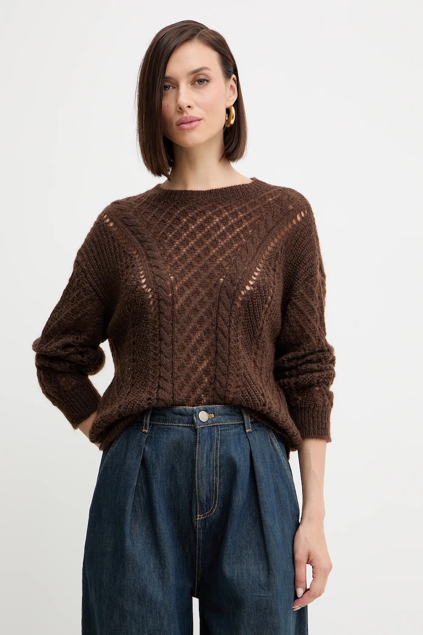 Μάλλινη μπλουζα Twinset γυναικεία, χρώμα: καφέ, 252TT3201