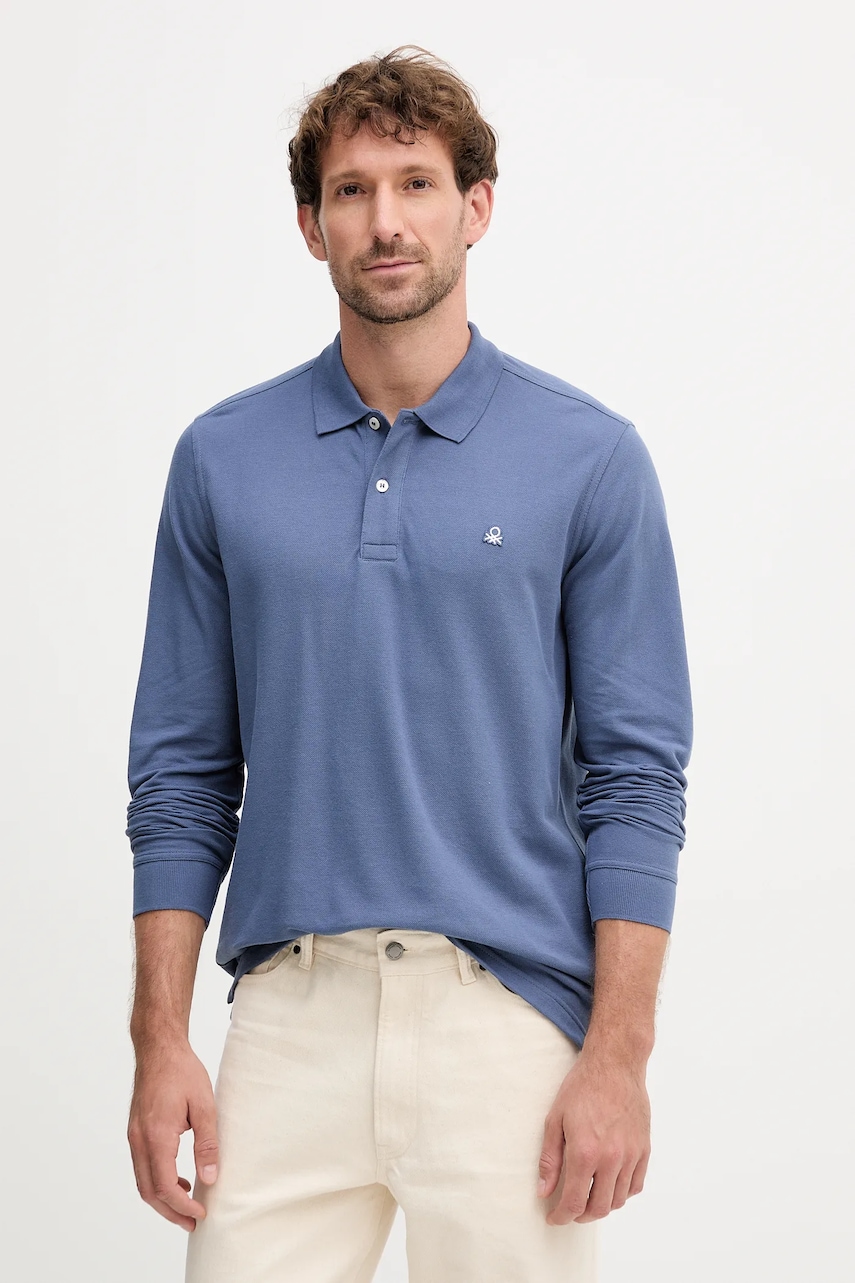 Βαμβακερή μπλούζα με μακριά μανίκια United Colors of Benetton χρώμα: άσπρο