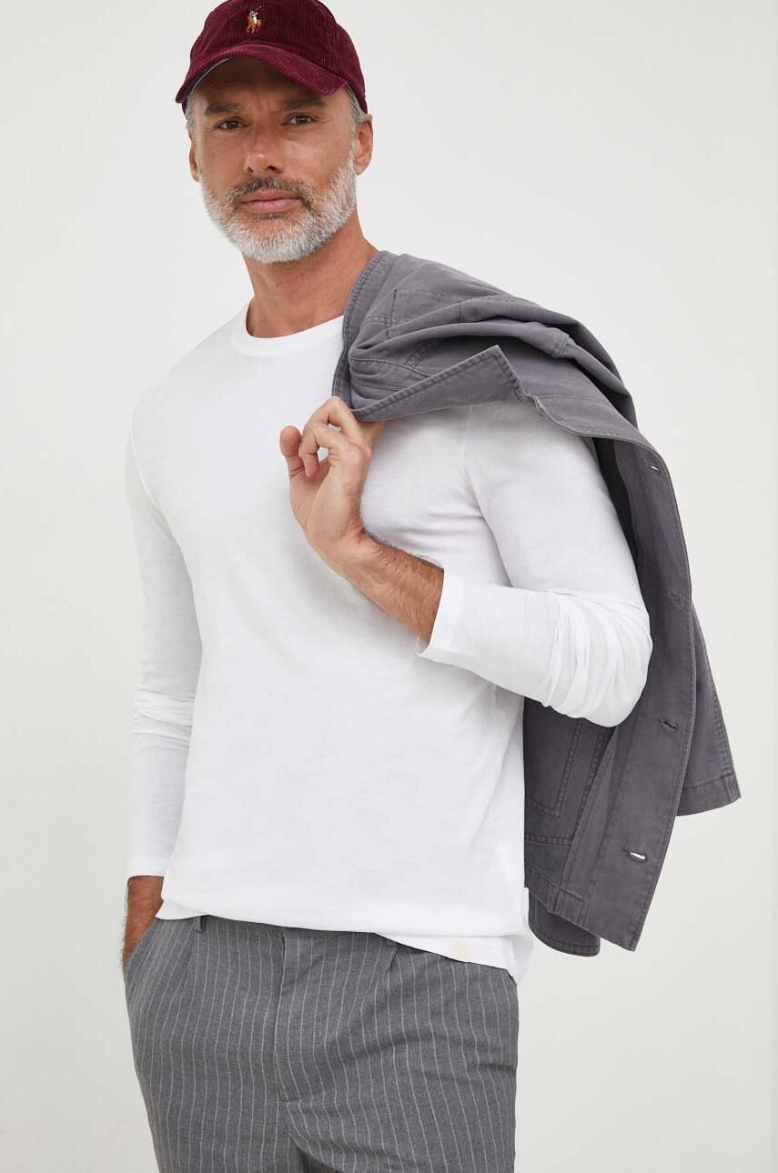 Βαμβακερή μπλούζα με μακριά μανίκια United Colors of Benetton χρώμα: άσπρο