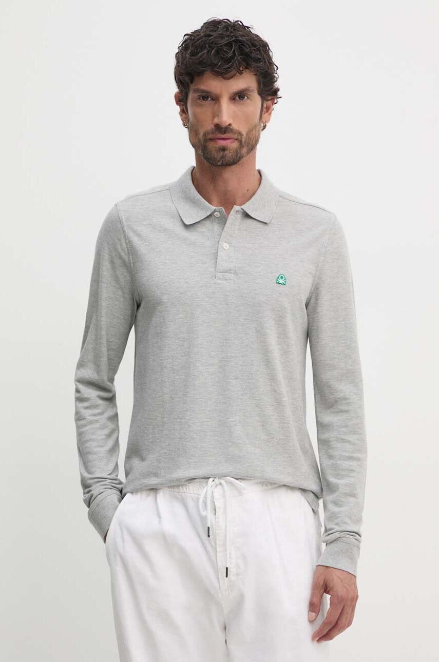 Βαμβακερή μπλούζα με μακριά μανίκια United Colors of Benetton χρώμα: γκρι