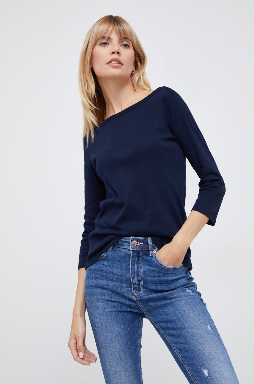 Βαμβακερή μπλούζα με μακριά μανίκια United Colors of Benetton χρώμα: ναυτικό μπλε