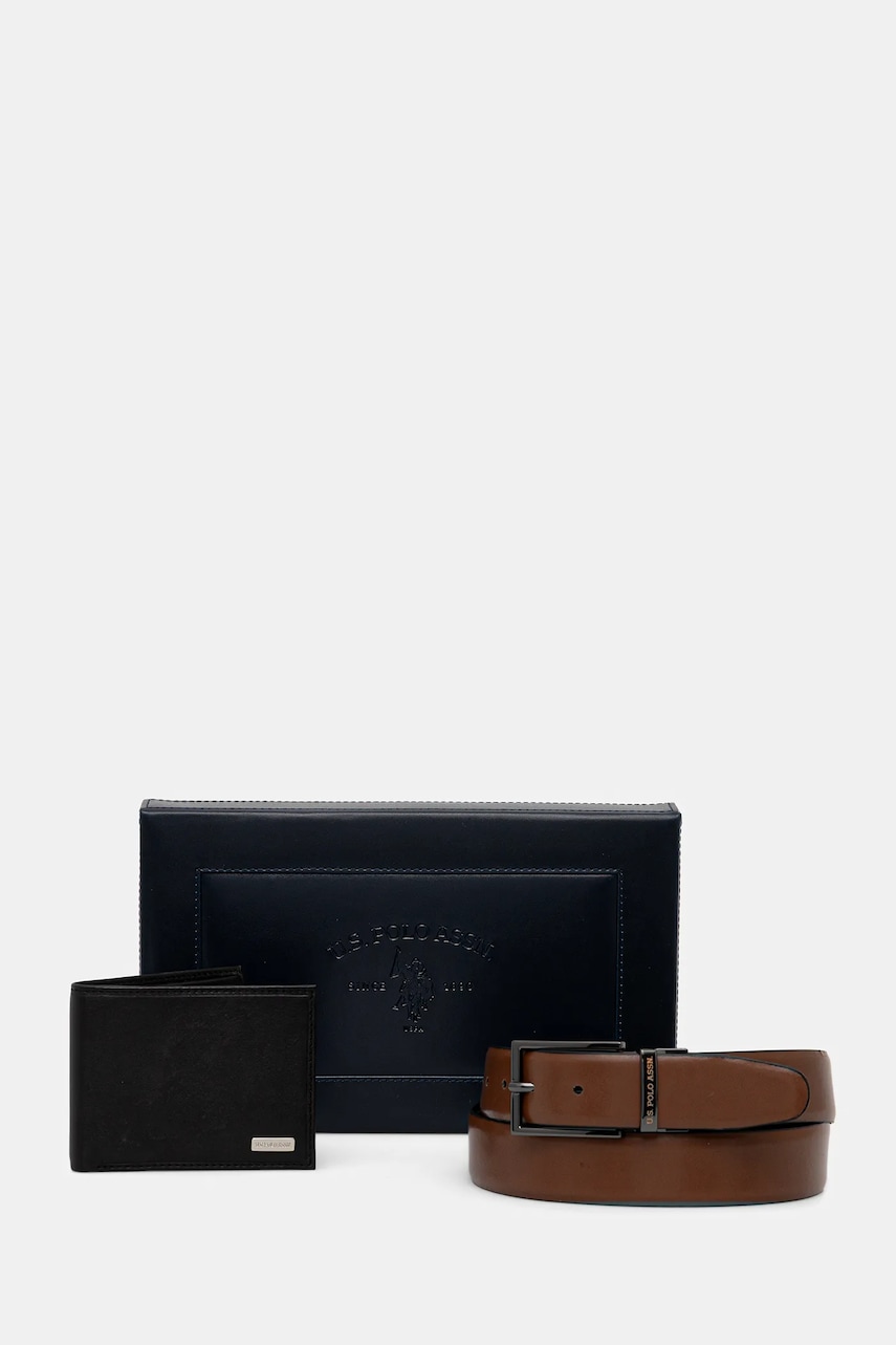 Δερμάτινο πορτοφόλι και ζώνη U.S. Polo Assn. Lawrence χρώμα: μαύρο, WIU6L2681MHA