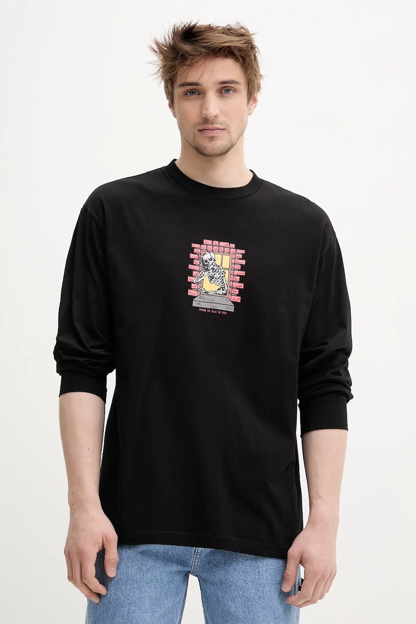 Βαμβακερή μπλούζα με μακριά μανίκια Vans χρώμα: μαύρο, VN000M6WBLK1