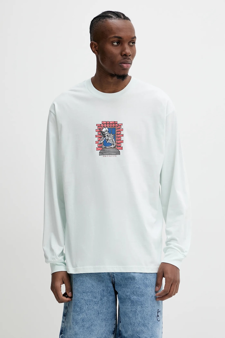 Βαμβακερή μπλούζα με μακριά μανίκια Vans χρώμα: τιρκουάζ, VN000M6WRNE1
