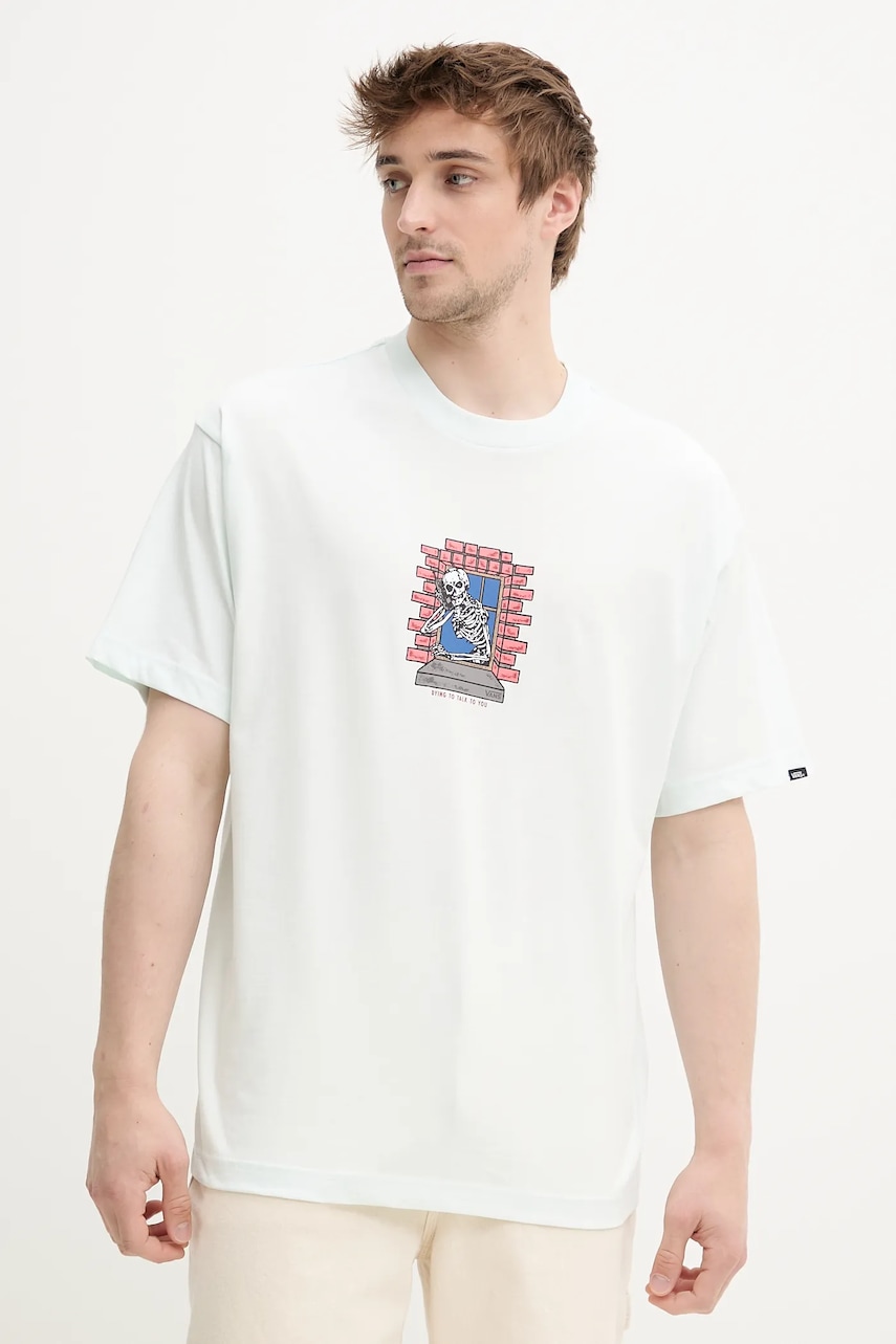 Βαμβακερό μπλουζάκι Vans ανδρικό, χρώμα: πράσινο, VN000NHURNE1