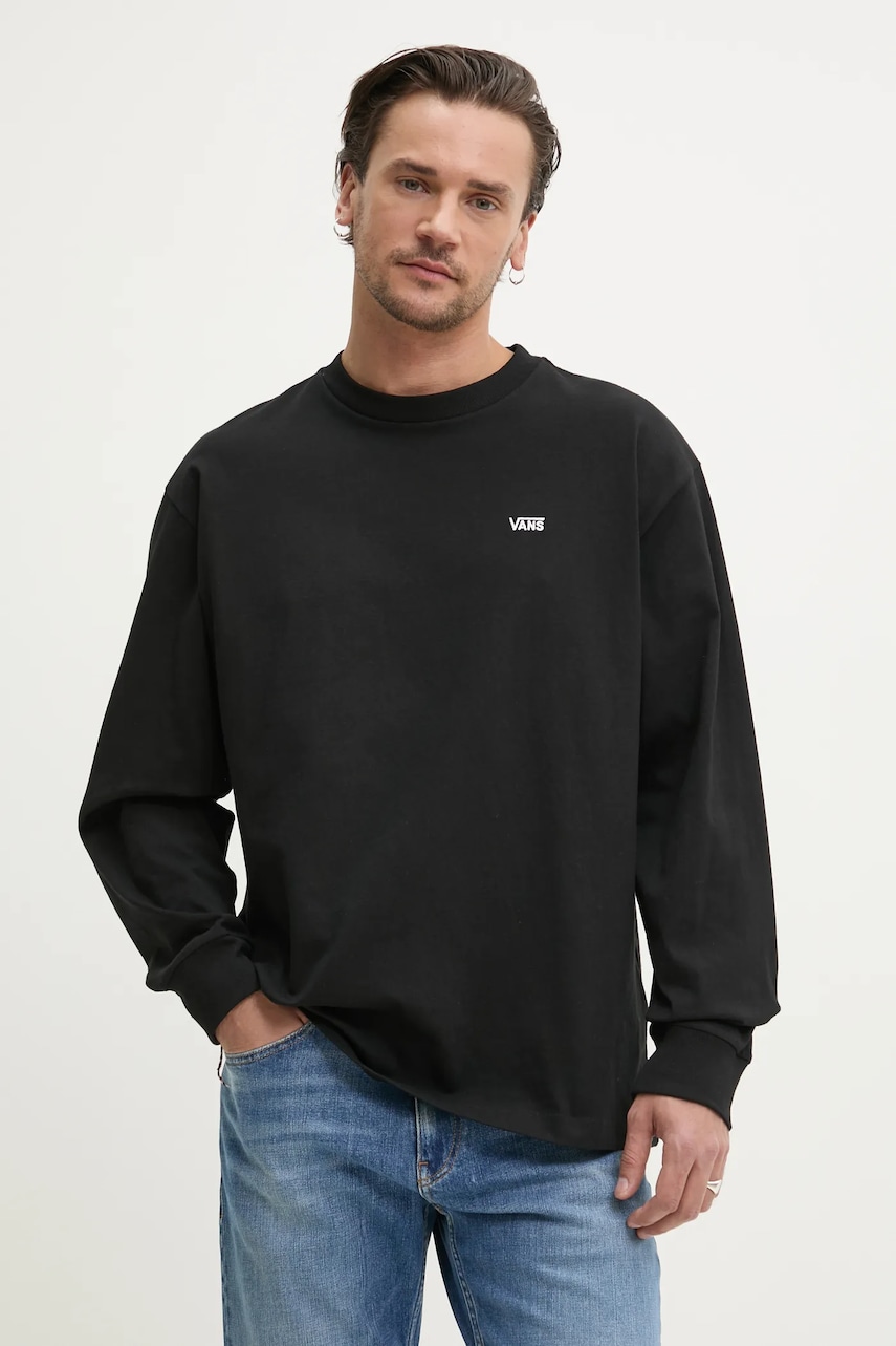 Βαμβακερή μπλούζα με μακριά μανίκια Vans χρώμα: μαύρο, VN000P1SBLK1