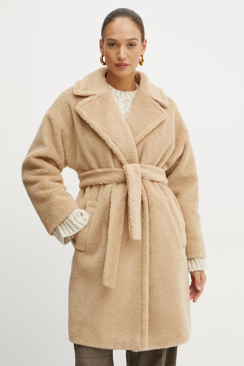 Μάλλινο παλτό Weekend Max Mara χρώμα: μπεζ, 2425016122600