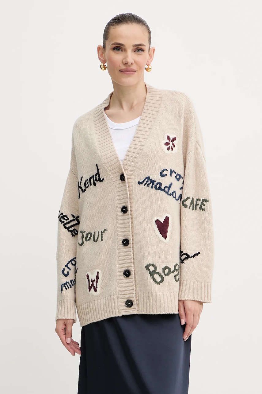 Μάλλινη ζακέτα Weekend Max Mara BELGIO γυναικεία, χρώμα: μπεζ, 2525346082600