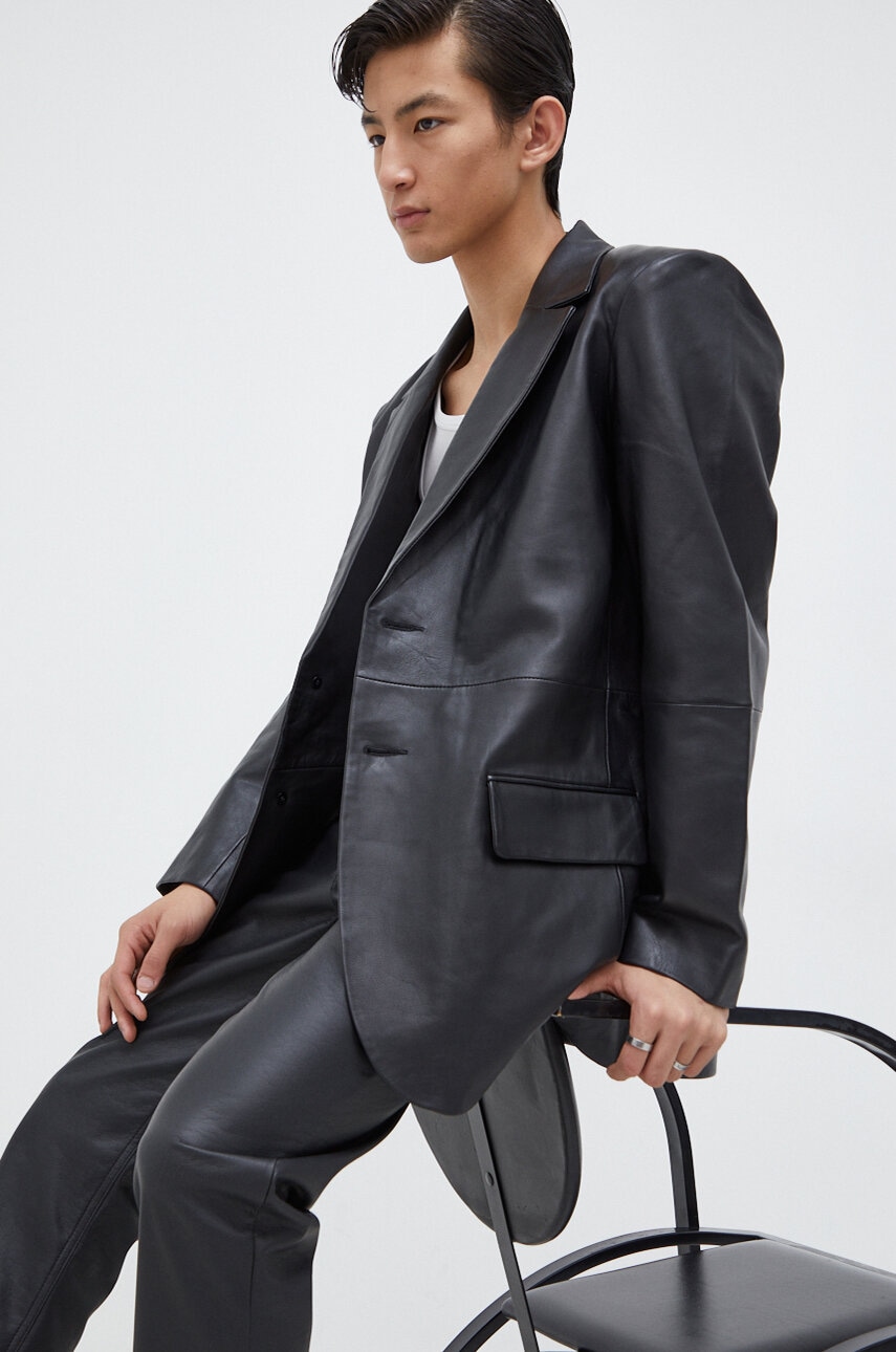 Δερμάτινο σακάκι Won Hundred ανδρικό, χρώμα: μαύρο