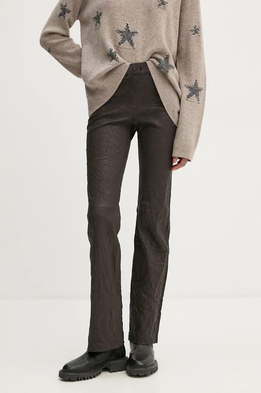 Δερμάτινο παντελόνι ZADIG&VOLTAIRE χρώμα: καφέ, RWPA00073